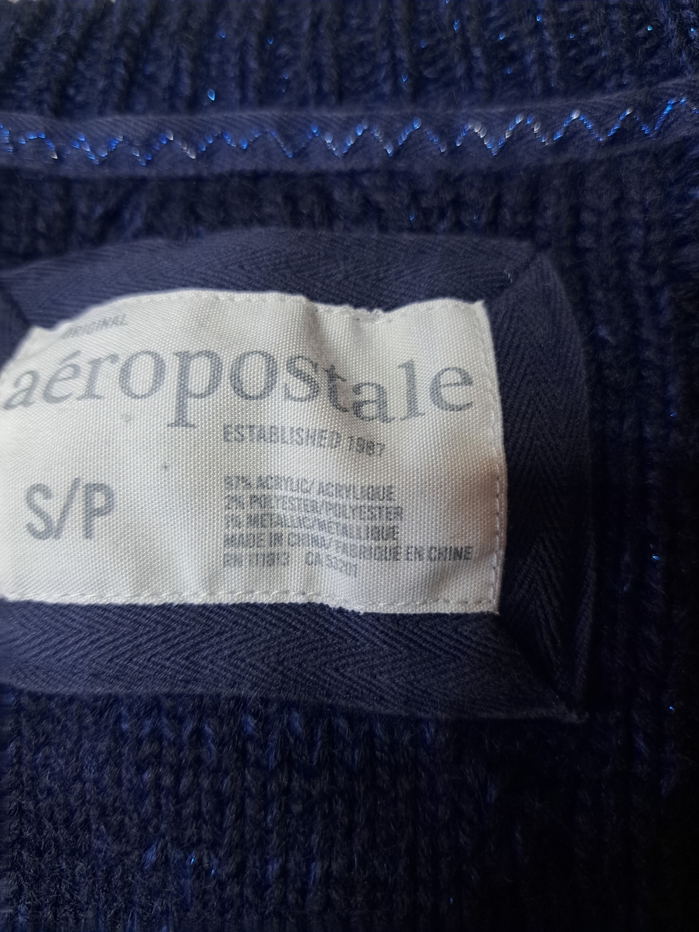 Aeropostale Babydoll Y2k Shimmer Navy Short-Sleeve Tie-Front Knit Cardigan - Picture 3 of 5